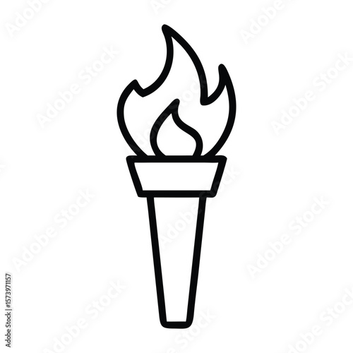 Simple outline illustration of a burning torch symbolizing flame and illumination