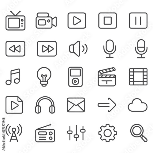 Media Line Icons Pack – Unique Monochrome Vector Set for Digital & Creative Projects