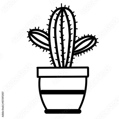 Cactus Line Art SVG in Minimal Flower Pot
