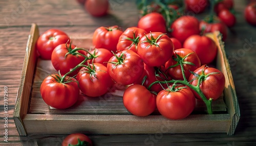Delicious red tomatoes in Summer tray market agriculture farm full of organic. Fresh tomatoes, It can be used as background dew