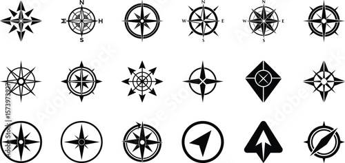 Flat compass direction illustration. Map symbol. North symbol vector set, direction compass icon.