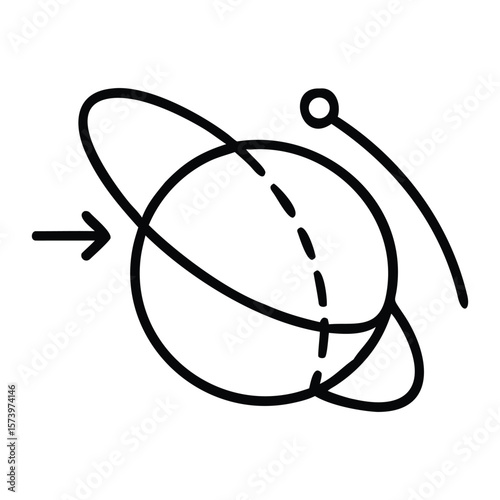 Vector illustration of a geometric concept with arrow and orbital lines on white background