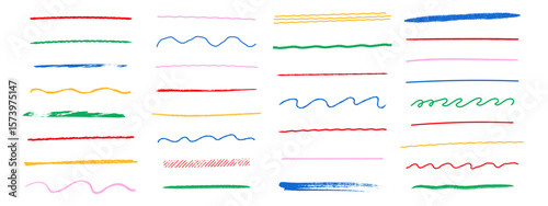 Hand drawn chalk underline and scribble lines. Grunge pencil sketch highlight strokes. Vector set.
