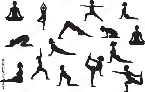 Yoga and Meditation Silhouette Vector Set – 20+ Poses of Men and Women in Wellness & Spiritual Postures on White Background