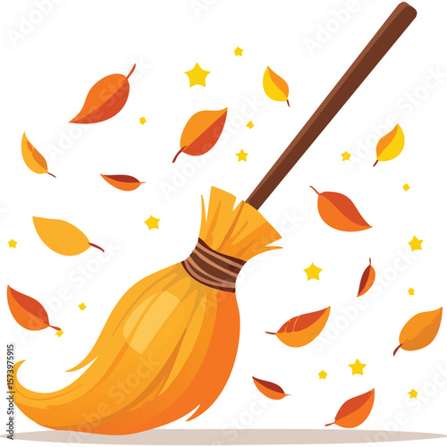 Cute broomstick flat vector