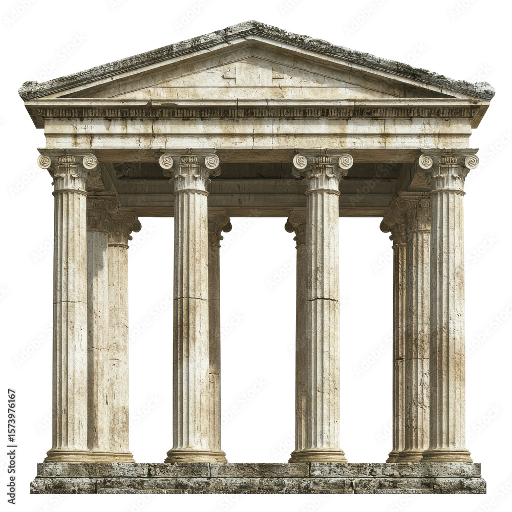 Obraz premium Ancient Greek Temple Columns Architecture Design Stone Pillars isolated on a transparent background