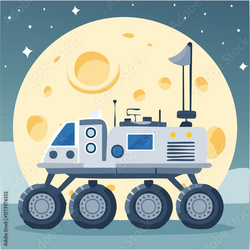 Cute moon rover flat vector