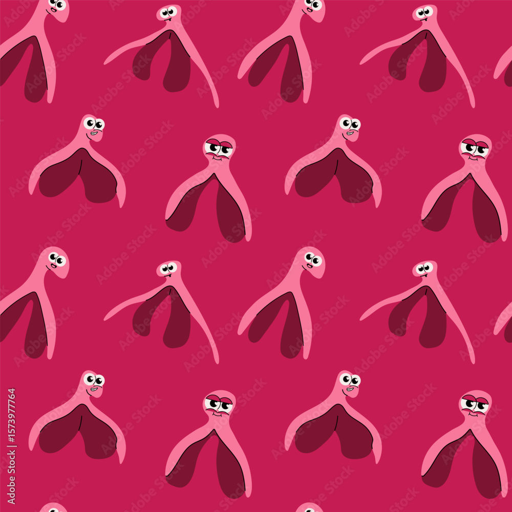 Seamless pattern with Cartoon Clitoris Anatomy with Face in Feminism Empowerment Style Seamless pattern with Cartoon Clitoris Anatomy with Face in Feminism Empowerment Style