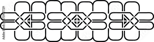 Vector art of an intricate black and white celtic knot pattern with geometric interlocking elements.