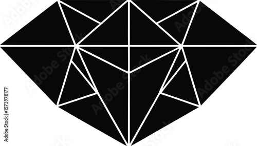Vector art of a striking geometric black and white diamond illustration with sharp facets.