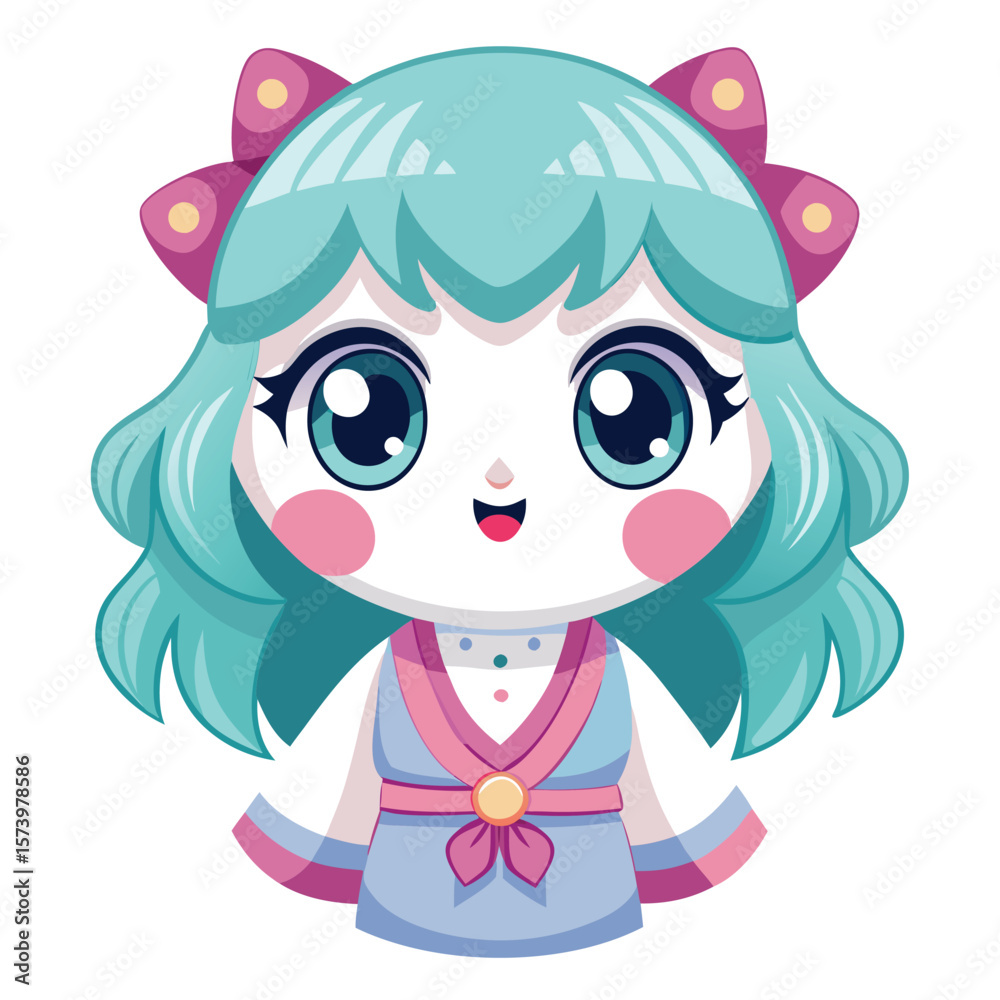 Fototapeta premium Cute anime girl, smiling, kimono, white background, avatar
