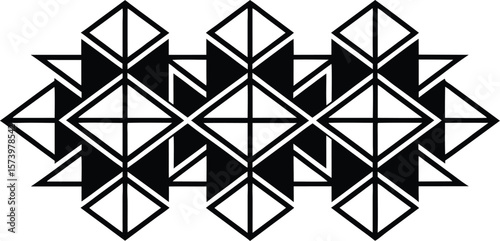 Vector art of a striking black and white geometric pattern with repeating diamond and triangular shapes.