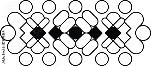 Vector art of an abstract geometric pattern with black diamond shapes and rounded rectangles.