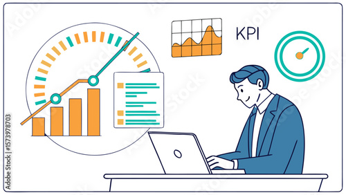 "Business Professional Using KPI Dashboard – AI-Powered Analytics for Sales Growth, Risk Indicators, and Financial Strategy Optimization (AI Generated)"