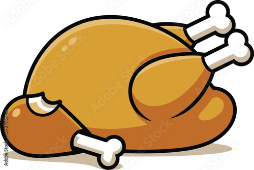 A cartoon illustration of a cooked turkey with visible drumsticks on a light background plain style