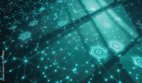 Blockchain network: Futuristic connections and decentralized data representing secure digital infrastructure.
