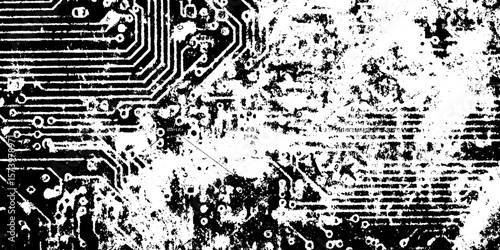Abstract grunge overlay of etched circuit with solder residue for tech design