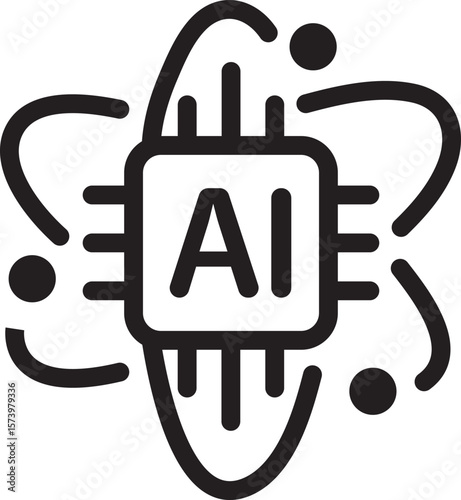 An AI symbol illustration representing technology, science and atom structure 