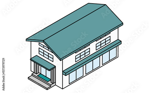 体育館・講堂・店舗・公共施設などのシンプルな線画のアイソメトリックイラスト