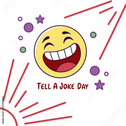 Celebrating Tell a Joke Day with a Cheerful Emoji and Festive Decorations on a White Background