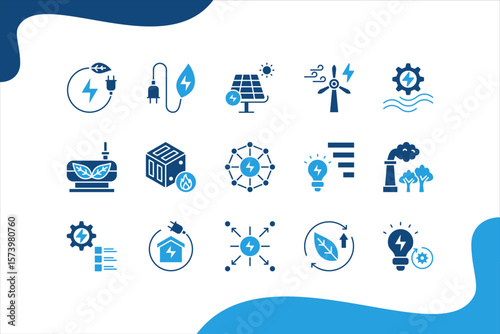 Energy Innovation banner web icon set vector illustration. concept with Renewable, Green energy, Solar energy, Wind energy, Smart grid, Energy efficiency, Innovation.