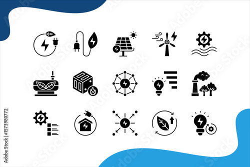 Energy Innovation banner web icon set vector illustration. concept with Renewable, Green energy, Solar energy, Wind energy, Smart grid, Energy efficiency, Innovation.