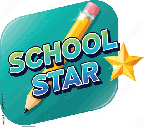 School star emblem with pencil and star on a teal rounded rectangle