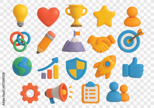 3D Core Values Vector Icon Set