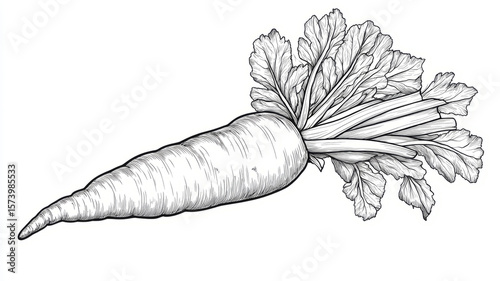 Hand-drawn carrot illustration in black and white.
