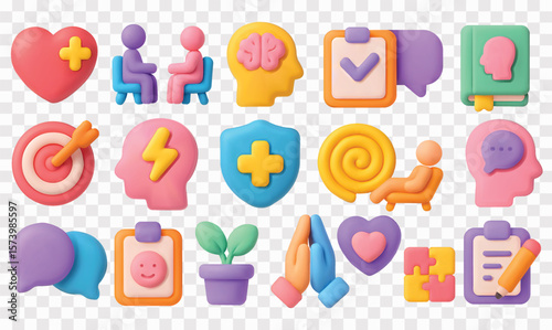 3D Mental Health Vector Icon Set