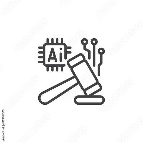 AI governance gavel line icon
