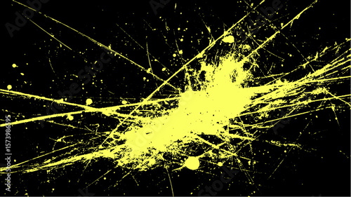 Abstract grunge background with splatter and paint stroke texture. High-contrast yellow and black vector illustration.