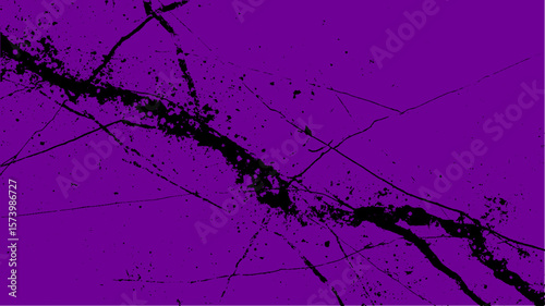 Abstract grunge crack texture with black splatter and lines. Modern vector illustration with high-contrast distressed pattern.