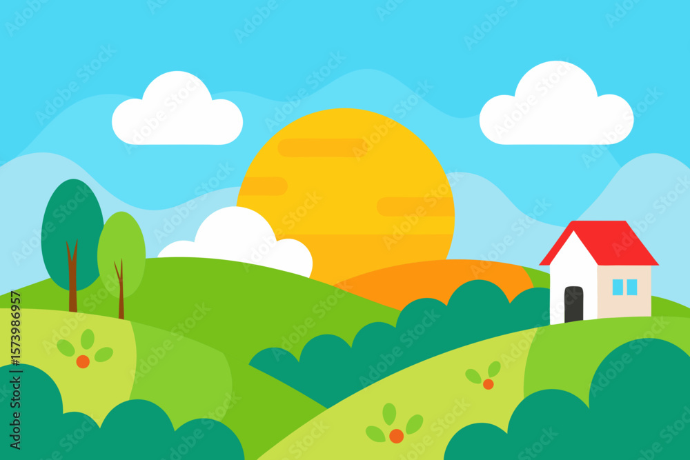 Fototapeta premium vector illustration of a rural landscape
