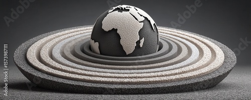 A conceptual representation of Earth amidst layered materials, symbolizing geological formations and environmental concepts, combining art and science into a striking visual.