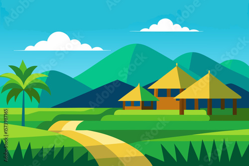 landscape with a house and mountains