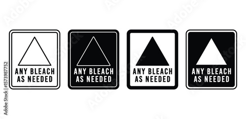 Triangle Laundry Symbols Any Bleach As Needed Black and White Color Vector Design