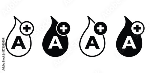 A Positive Blood Drop Icon Set Black and White Variations Vector Design Illustration
