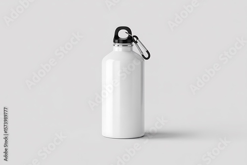 Wallpaper Mural Blank White Aluminum Water Bottle with Carabiner, Minimalist Studio Shot, Hydration Product Mockup Torontodigital.ca