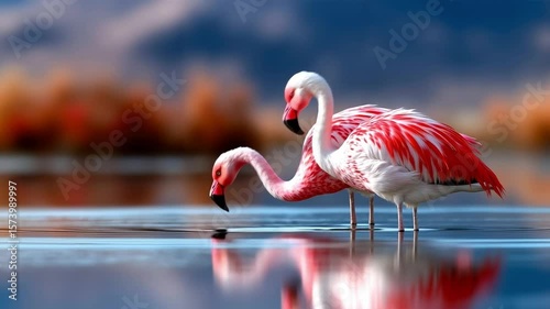 Two flamingos standing in the water