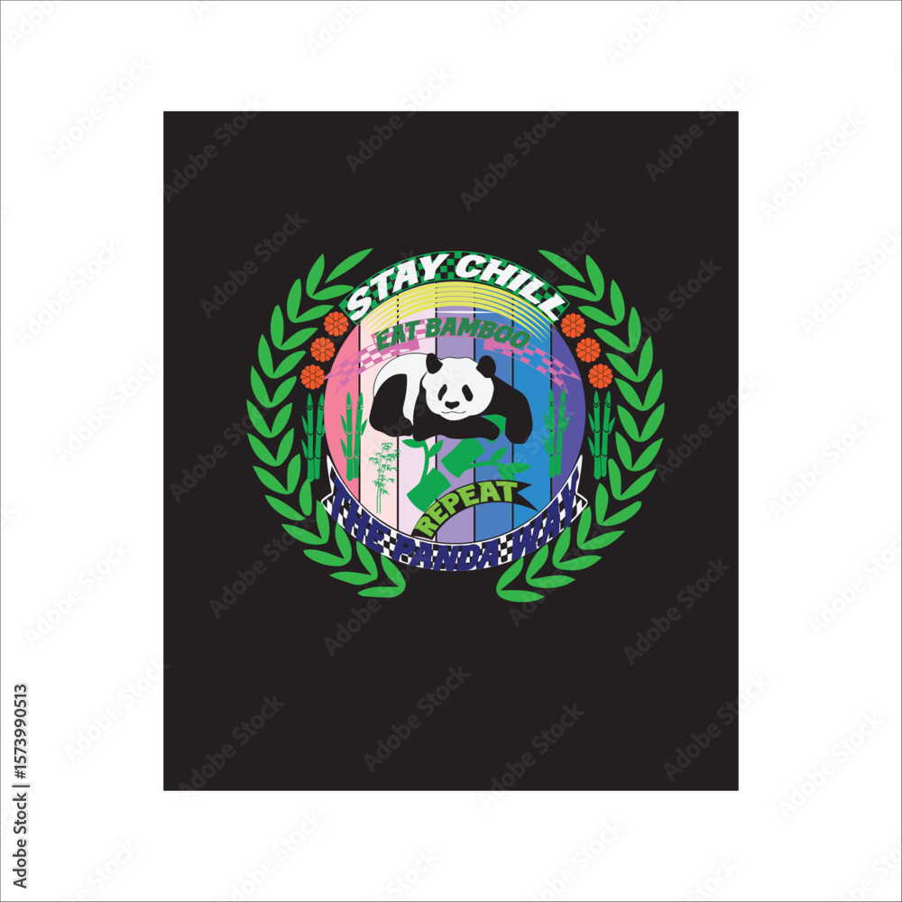 Obraz premium panda-t-shirt design, panda fond of bamboo, and eat bamboo , stay chill,eat bamboo,repeat, the panda way