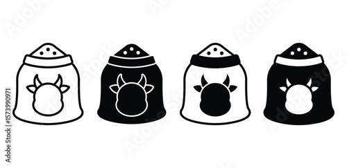 Cow Feed Bag Icons Black and White Color Vector Design Illustration Sets