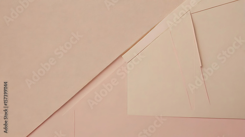 Minimalist pastel background in light beige and soft pink tones with subtle shadows and geometric shapes. High-resolution, clean layout with blank space for text or product placement. Ideal for social