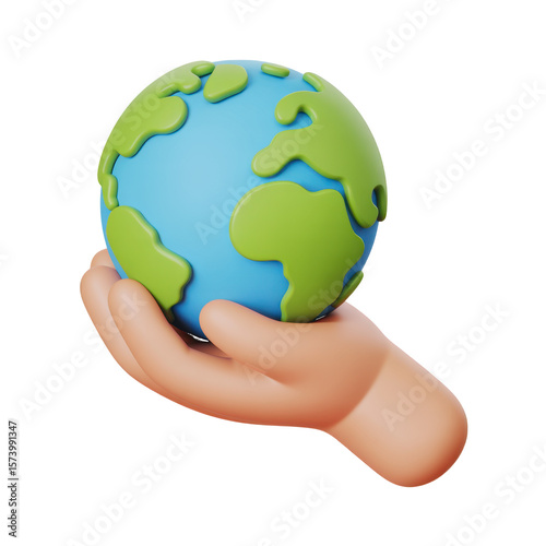 Fototapeta Naklejka Na Ścianę i Meble -  Cartoon hand holding planet earth isolated on a transparent background image