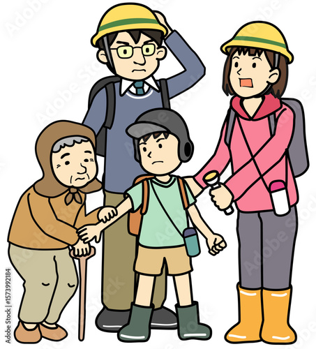 震災・災害から避難する家族