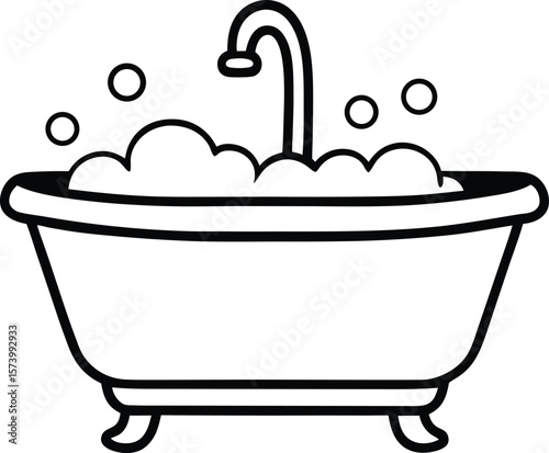 bath tub line art ,vector illustration of a shower
