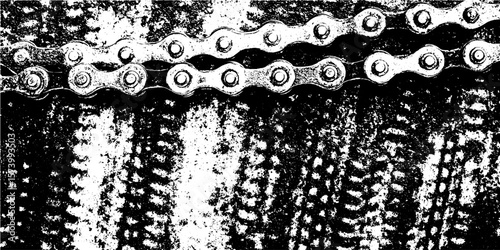 Close-up of rusted bike chain with link pitting for grunge texture design