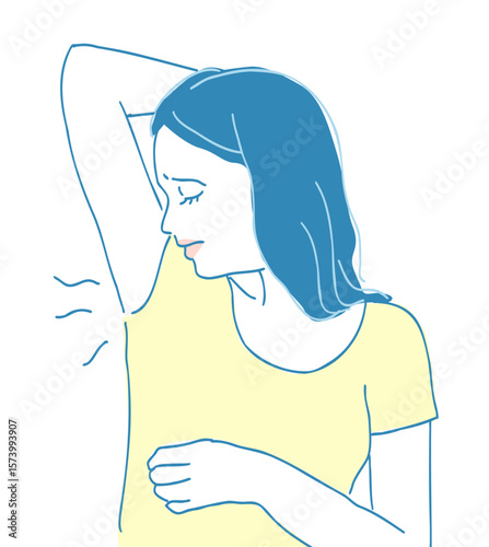 Asian woman feels uncomfortable because of armpit odor