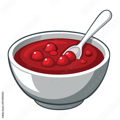 Fresh cherry yogurt and sweet berry jam in a white bowl