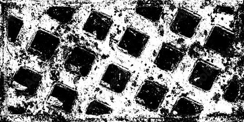 Rusty subway vent grate with soot and texture for distressed design overlays